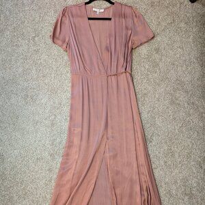 WAYF Gwyneth Wrap Maxi Dress | Dusty Rose Satin | Size S | Altered